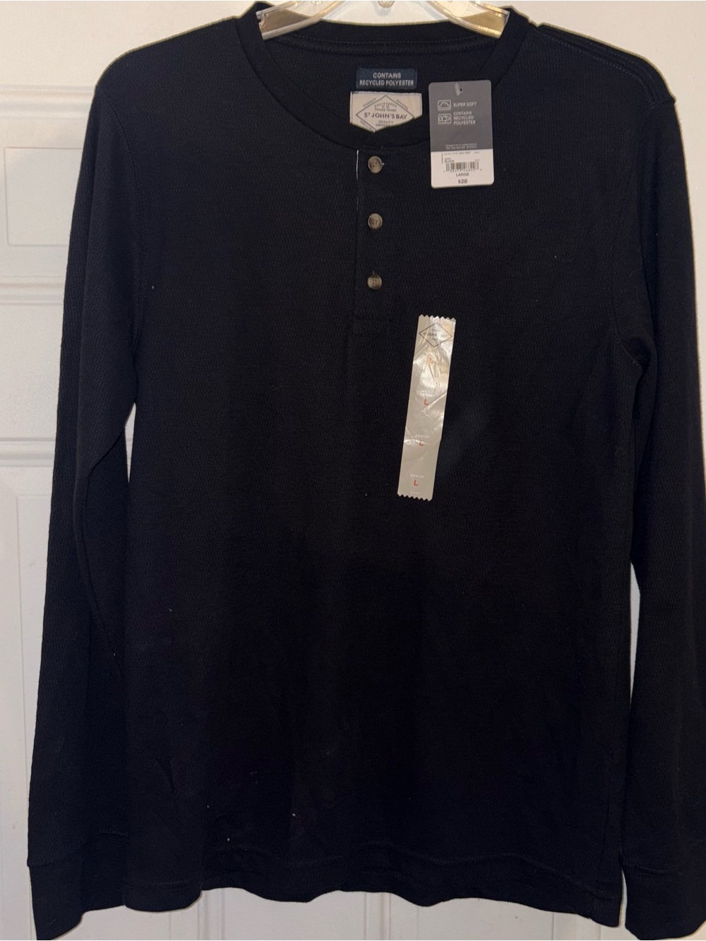 St. John's Bay Black Long-Sleeve Waffle Henley